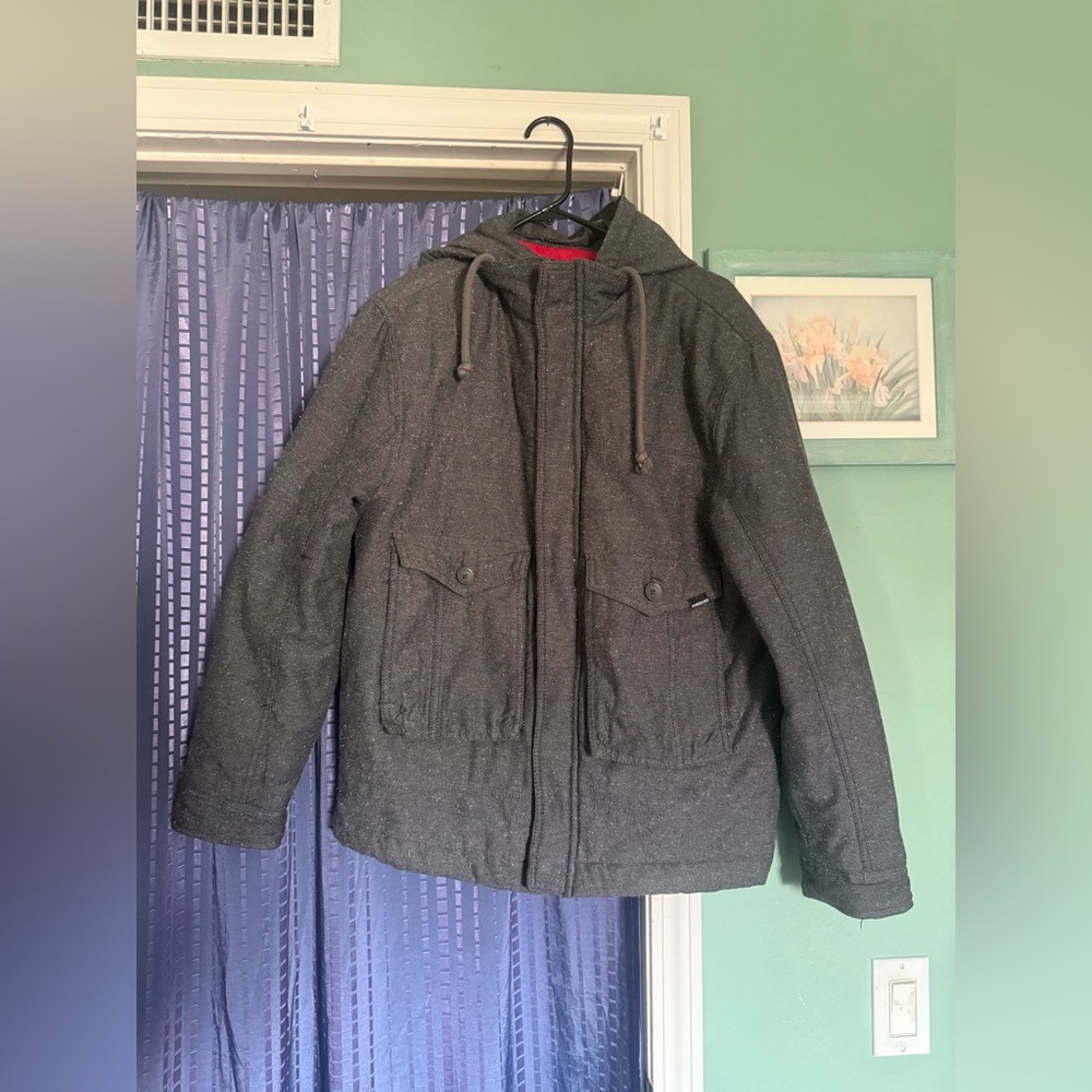 Quiksilver Grey Winter Jacket Mens L Hoodie Zip Up